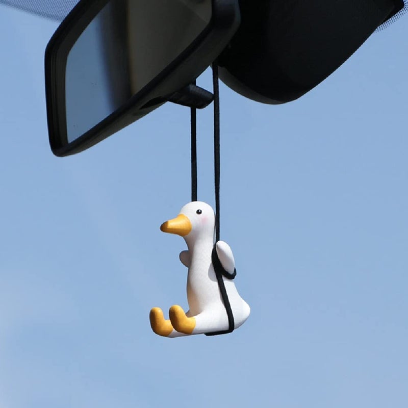 AMIORO Cute Swinging Duck Car Mirror Hanging Accessories Fun Interior Rearview Mirrors Decoration (Duck) - Image 1